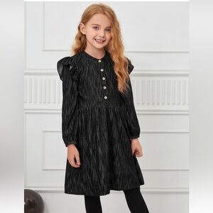 Girls Denim Dress Flutter Long Sleeve Classic Jean Blue Button Down  Size Large